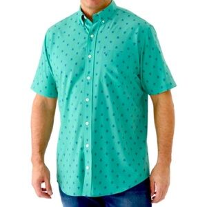 IZOD Short Sleeve Button Down Shirt XL Green Casual Weekend Novelty Print